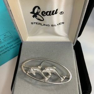 Vintage Sterling Silver Dolphin Brooch Pin